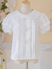 Camicette Sweet Lolita Top Lolita bianco Camicia Lolita a maniche corte con volant e fiocchi