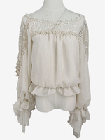 Camicette Sweet Lolita Top Lolita bianco ecru Camicia Lolita ricamata a maniche lunghe con lacci