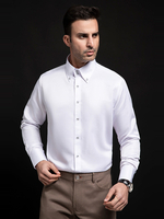 Camicia casual da uomo a maniche lunghe con bottoni in cristallo tinta unita collo alto