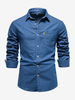 Camicia casual da uomo a maniche lunghe tinta unita vestibilità slim in denim
