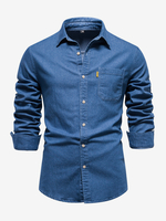Camicia casual da uomo a maniche lunghe tinta unita vestibilità slim in denim