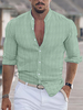 Camicia casual da uomo con colletto alto maniche lunghe righe bottoni