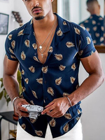 Camicia casual da uomo con colletto rovesciato Camicie da uomo blu scuro stampate chic