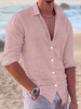 Camicia cubana a maniche lunghe da uomo con bottoni casual estiva da spiaggia in lino