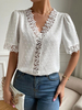 Camicia da donna bianca con scollo a V casual maniche corte in poliestere