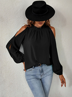 Camicia da donna Top in poliestere a maniche lunghe casual con collo gioiello rosso