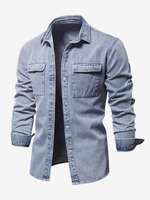 Camicia in denim da uomo camicia casual con risvolto e tasche