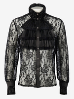 Camicia in fibra di poliestere poliestere a maniche lunghe retrò vintage nera superiore Costumi retrò per uomo