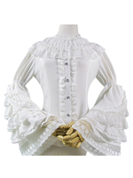 Camicia Lolita bianca in Chiffon con maniche in rilievo e maniche lunghe in lycra