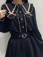 Camicia Lolita con volant e lacci colletto tondo manica lunga