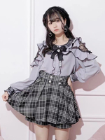 Camicia Lolita in pizzo con colletto rotondo volant maniche lunghe nastro decorato