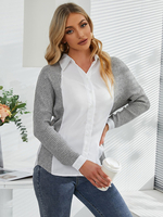 Camicia per donna Camicetta in poliestere a maniche lunghe casual grigia con bottoni bicolore Colletto alla rovescia