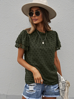 Camicia per donna Top in poliestere bianco con collo gioiello casual a maniche corte