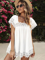 Camicia per donna Top in poliestere sexy a maniche corte con scollo quadrato bianco