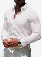Camicie a maniche lunghe da uomo elastiche con bottoni vestibilità slim tinta unita