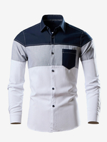 Camicie a maniche lunghe patchwork casual da uomo vestibilità slim con risvolto