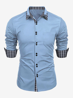 Camicie casual da uomo con doppi bottoni vestibilità slim collo rovesciato maniche lunghe a quadri da uomo