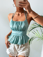 Camis casual in poliestere con cinturini blu con cinturini per donna