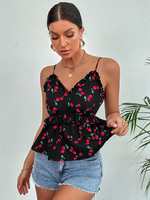 Camis da donna casual in poliestere con cinturini superiori neri