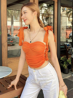 Camis da donna in poliestere senza schienale sexy con collo a barchetta con top arancione