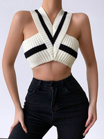 Camis da donna sexy bicolore con scollo a V bianco con scollo a V in acrilico