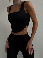 Camis da donna sexy in poliestere con scollo quadrato nero Camis