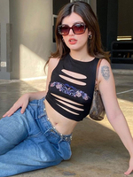 Camis da donna stampati casual in poliestere con scollo gioiello viola