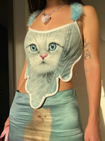 Camis in poliestere senza schienale sexy con stampa animalier con scollo a barchetta azzurro cielo per le donne