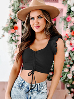 Camis sexy da donna con coulisse in poliestere con scollo a V con scollo a V nero