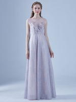 Cammeo Abito da sera marrone A-Line Scollo a Illusione Lunghezza al pavimento Senza maniche Cerniera Con perline Paillettes Maxi Abiti da festa sociale