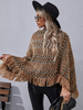 Capispalla caldo da donna con poncho stampato con frange kaki