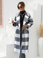 Capispalla da donna Plaid colletto rovesciato Cappotto casual avvolgente grigio chiaro
