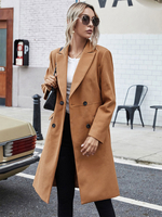 Capispalla per donna Cappotto classico in lana cachi con colletto rovesciato