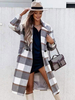 Capispalla per donna grigio chiaro colletto turndown maniche lunghe plaid cappotto invernale casual