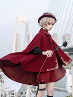 Capo Lolita Steampunk Capispalla invernali Lolita con stampa floreale in poliestere bordeaux stile Ouji