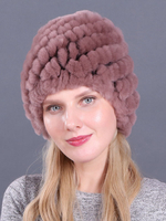 Cappelli da donna Cappelli invernali caldi in maglia di poliestere con pelliccia di coniglio carino