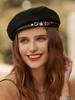 Cappelli da donna Favolosi dettagli in metallo Poliestere in misto cotone Cappello nero in poliestere