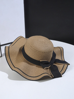 Cappello di paglia con fiocco e tesa ondulata cappello da spiaggia estivo per donna 2026