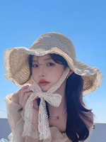 Cappello di paglia estivo per donna con bordo in pizzo protezione solare cappello da spiaggia 2026