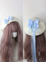 Cappello dolce Lolita con fiocchi azzurri e volant accessorio in poliestere con blocchi di colore accessori Lolita