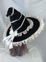 Cappello Gothic Lolita Fiocchi Neri Volant Catene Accessorio Poliestere Accessori Lolita