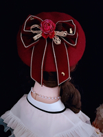 Cappello Gothic Lolita Fiori Borgogna Fiocchi Accessorio Poliestere Accessori Lolita