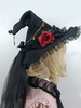 Cappello Gothic Lolita Fiori Neri Catene Balze Accessorio Poliestere Accessori Lolita