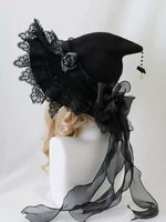 Cappello Gothic Lolita Nero Balze Fiocchi Accessorio Pizzo Poliestere Accessori Lolita