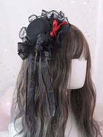 Cappello Lolita gotico Fiocchi Pizzo poliestere Cappello Lolita nero Accessori Lolita
