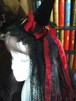 Cappello Lolita nero Cappello da strega Fiocco in pizzo Accessori Lolita in poliestere