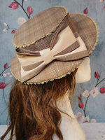 Cappello Lolita stile ROCOCO Infanta con fiocchi marroni strisce scozzesi poliestere accessori Lolita