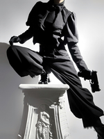 Cappotti Gothic Lolita Cappotto Nero Fiocchi Pizzo Volant Soprabito Poliestere Autunno Lolita Capispalla