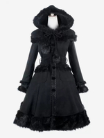 Cappotti Gothic Lolita Cappotto Nero Pompon Soprabito Poliestere Autunno Lolita Outwears