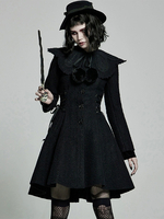Cappotti Gothic Lolita Pompon Neri Cappotto In Poliestere Soprabito Invernale Lolita Outwears